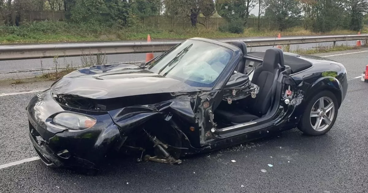 Casualty Treated After Car Overturns On M56 Motorway Casualty Treated After Car Overturns On M56 Motorway
