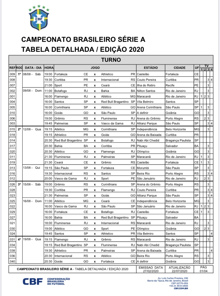 CBF Anuncia Tabela Oficial Do Campeonato Brasileiro Série A CBF Anuncia Tabela Oficial Do Campeonato Brasileiro Série A