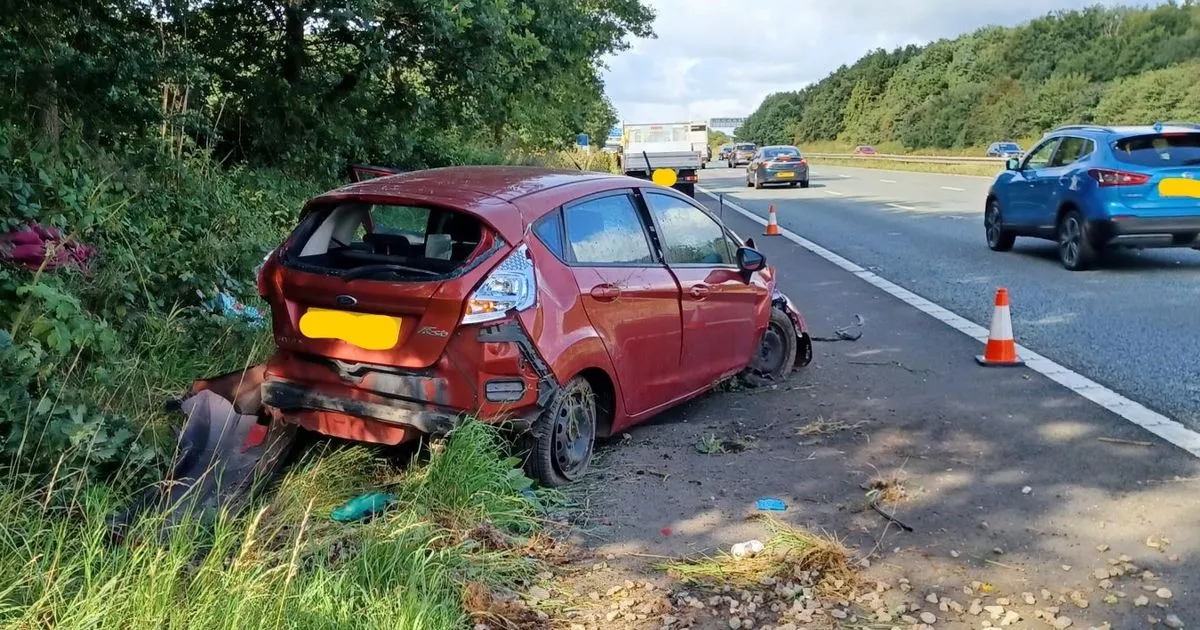 Emergency Services Respond To M56 Car Overturn, Casualty On Motorway Emergency Services Respond To M56 Car Overturn, Casualty On Motorway