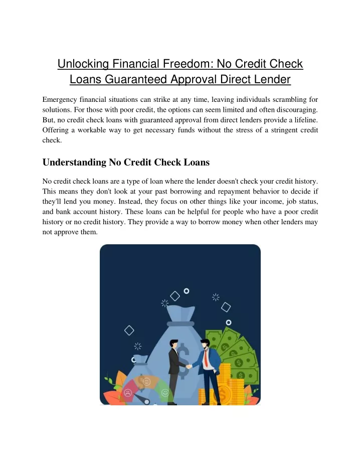 Find No Credit Check Loans With Guaranteed Approval: Direct Lender Guide Find No Credit Check Loans With Guaranteed Approval: Direct Lender Guide