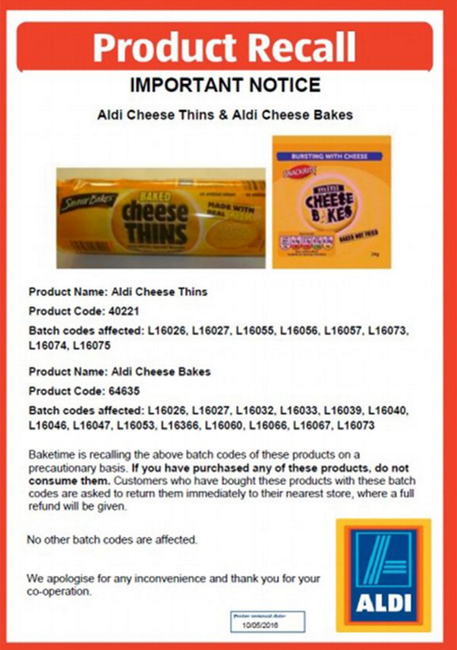 Important Safety Notice: Aldi Recalls Shredded Cheese Product Important Safety Notice: Aldi Recalls Shredded Cheese Product