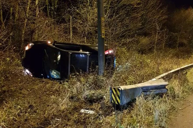 M56 Motorway Crash: Car Overturns, Paramedics Treat Casualty M56 Motorway Crash: Car Overturns, Paramedics Treat Casualty