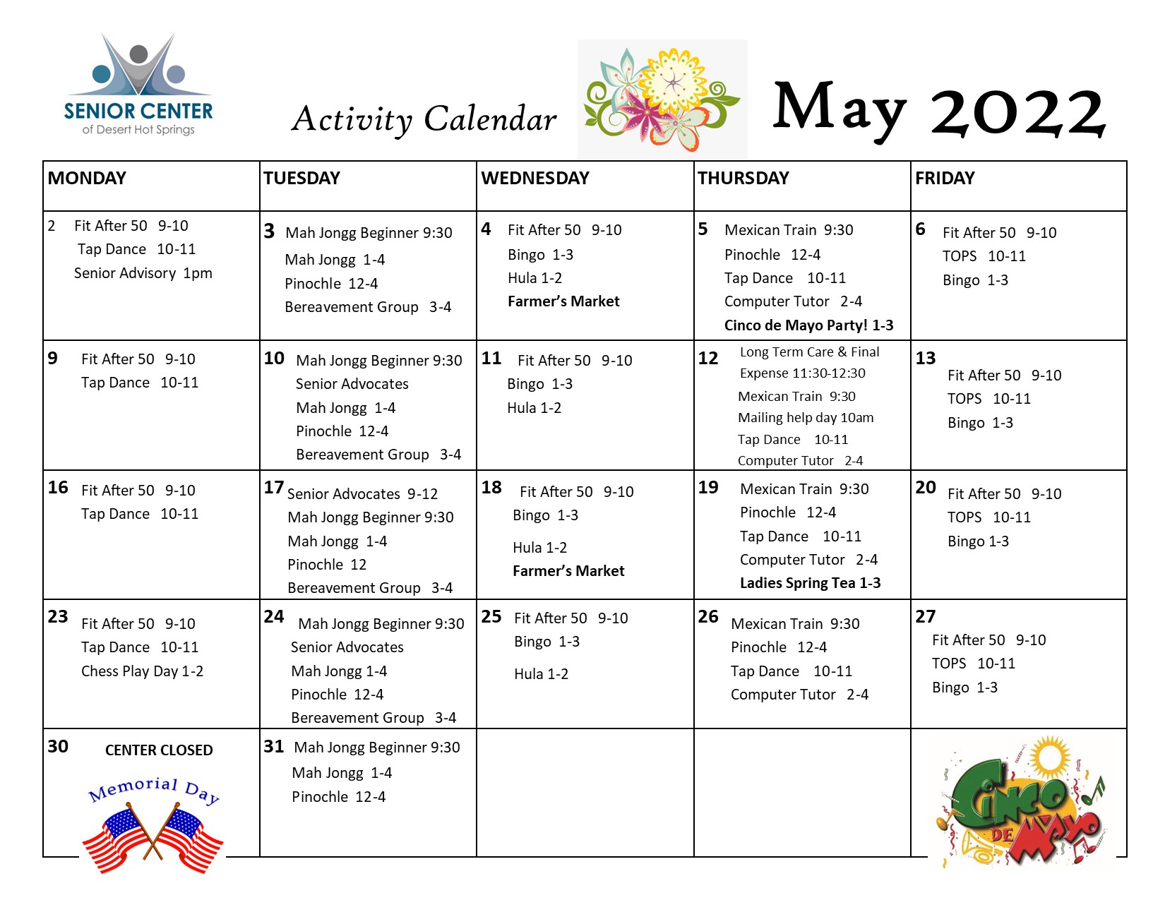 Senior Calendar: Trips, Activities & Events Senior Calendar: Trips, Activities & Events