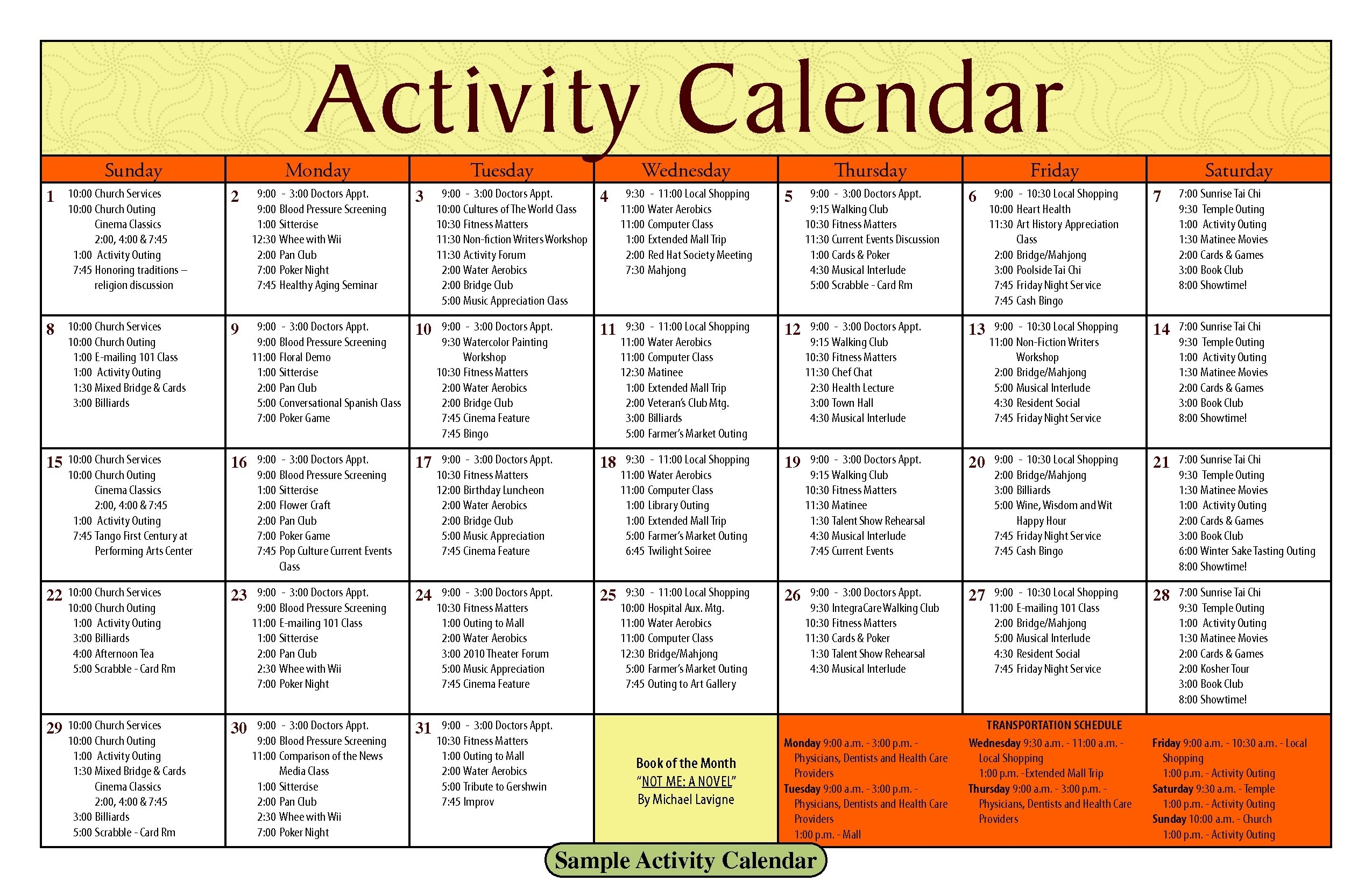 Senior Trip Planner: Activities & Events Calendar Senior Trip Planner: Activities & Events Calendar