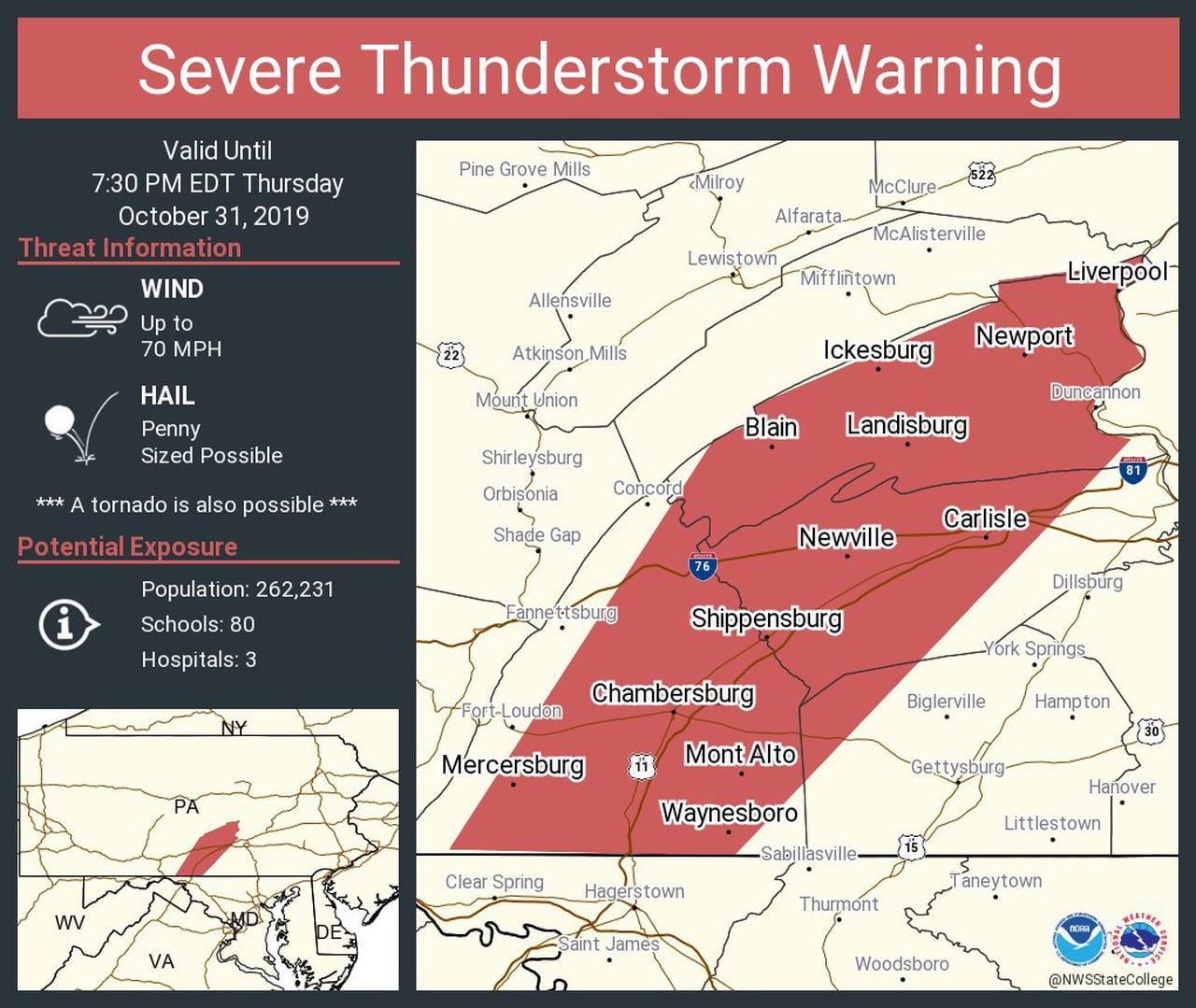 Severe Thunderstorm Warning: South Central PA Severe Thunderstorm Warning: South Central PA